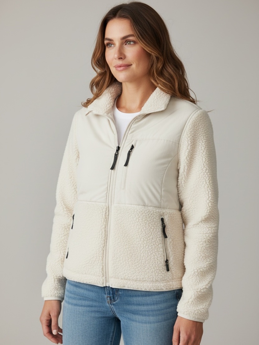 Bass Outdoor Sherpa Fleece Hybrid Full Zip Jacket Size M